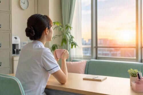 夜勤明けに疲れた看護師が休んでいる様子