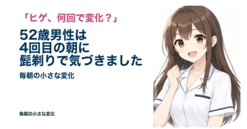 ケノンをヒゲに4回使って髭剃りで気づいた52歳男性の体験を大きめ文字で紹介するアイキャッチ画像
