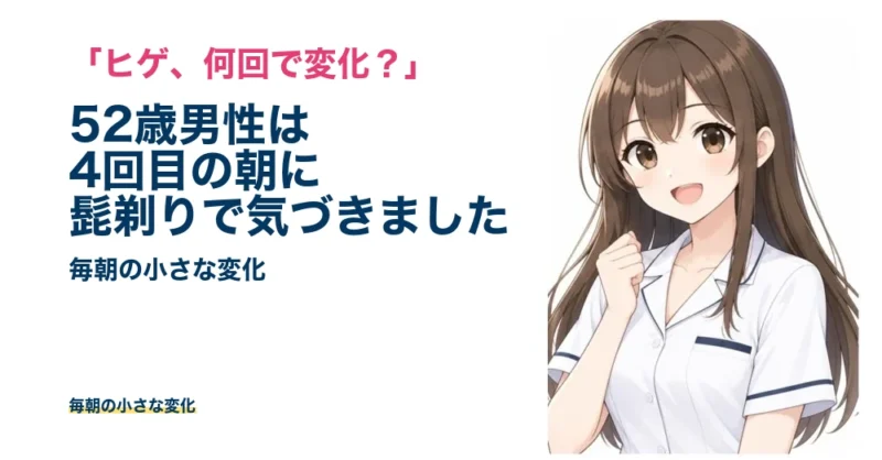 ケノンをヒゲに4回使って髭剃りで気づいた52歳男性の体験を大きめ文字で紹介するアイキャッチ画像